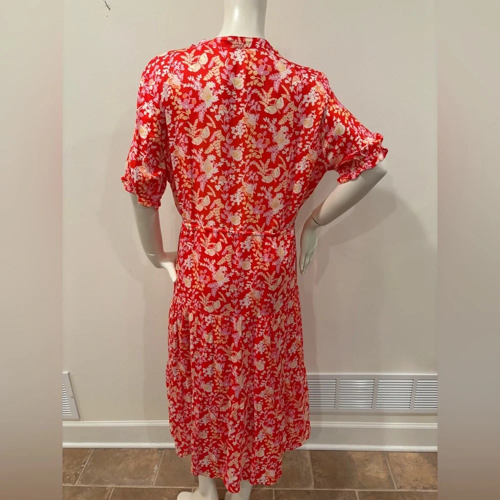 J. McLaughlin Harriet Silk Women’s Lined Floral Short Sleeve Red Dress, size XL - Picture 9 of 14